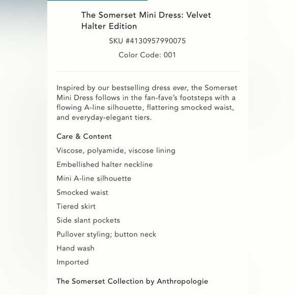 NWT new Anthropologie somerset velvet halter dress medium jewel beaded neck - Picture 3 of 17